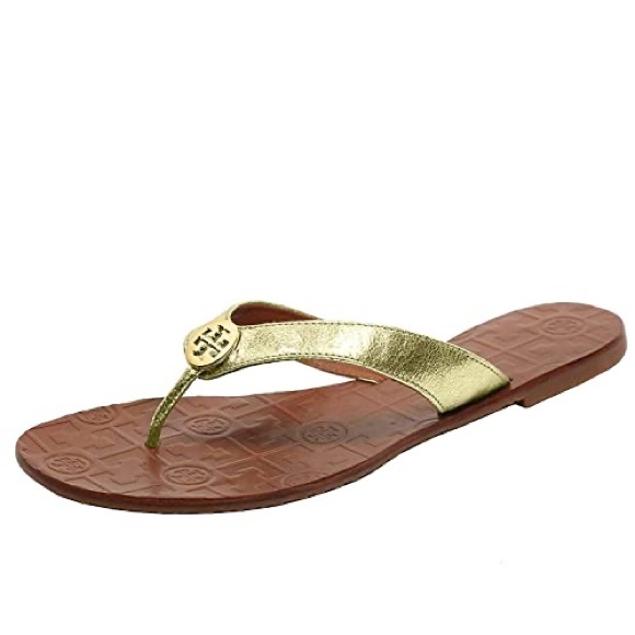 TORY BURCH GOLD FLIP FLOPS - Picture 1 of 3